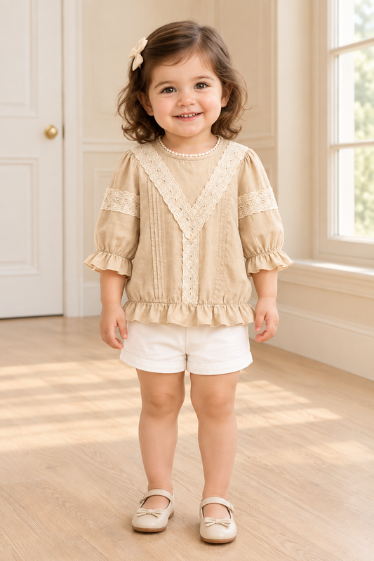 Grace Kelly Beige Smocked Frock