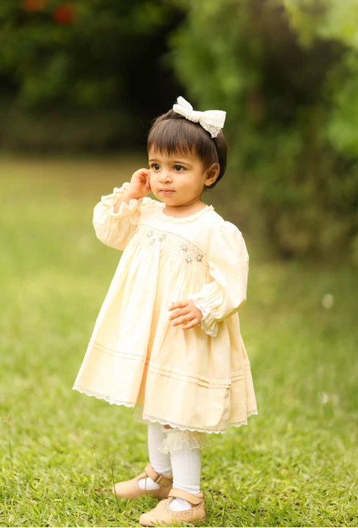 Campbell Lemon Beige Poplin Smocked Frock