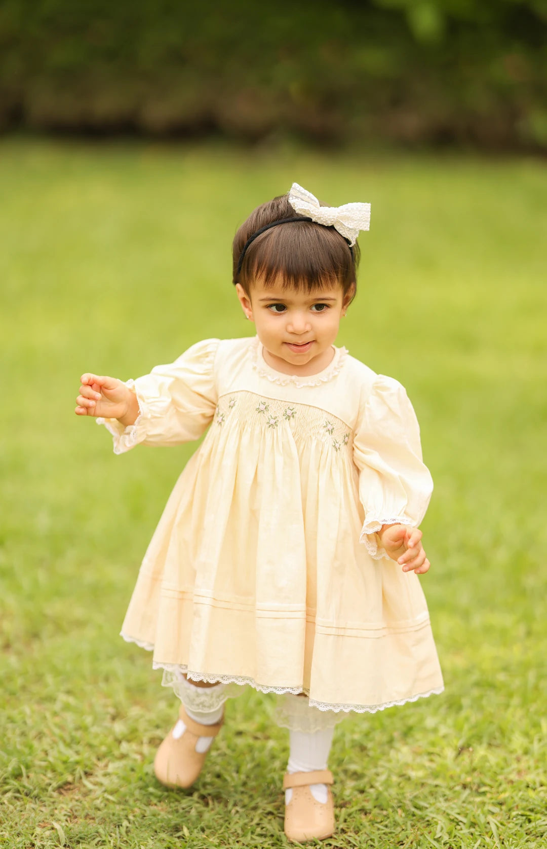 Campbell Lemon Beige Poplin Smocked Frock