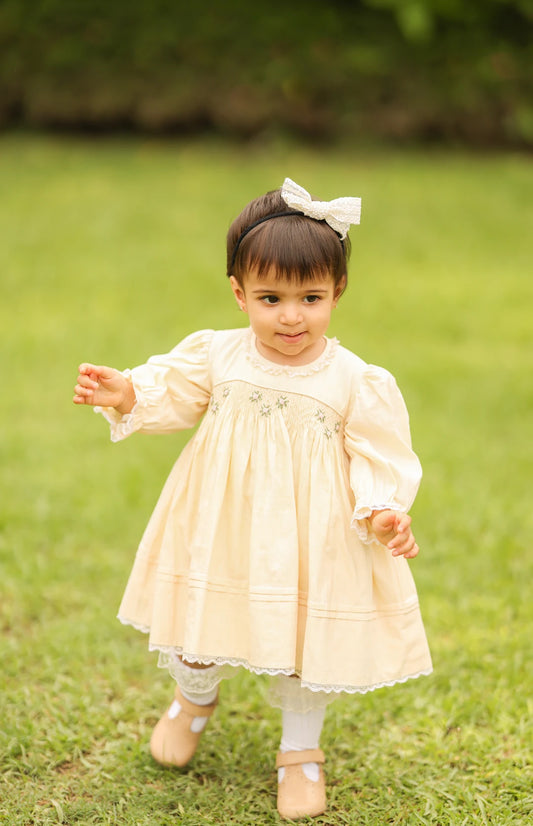 Campbell Lemon Beige Poplin Smocked Frock