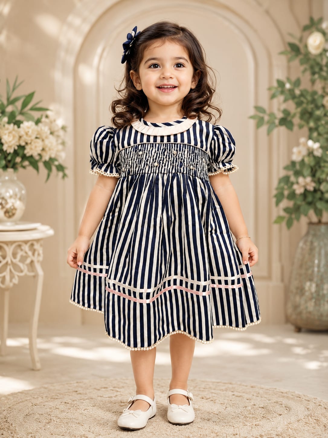 Lara Navy stripe Smocked Frock